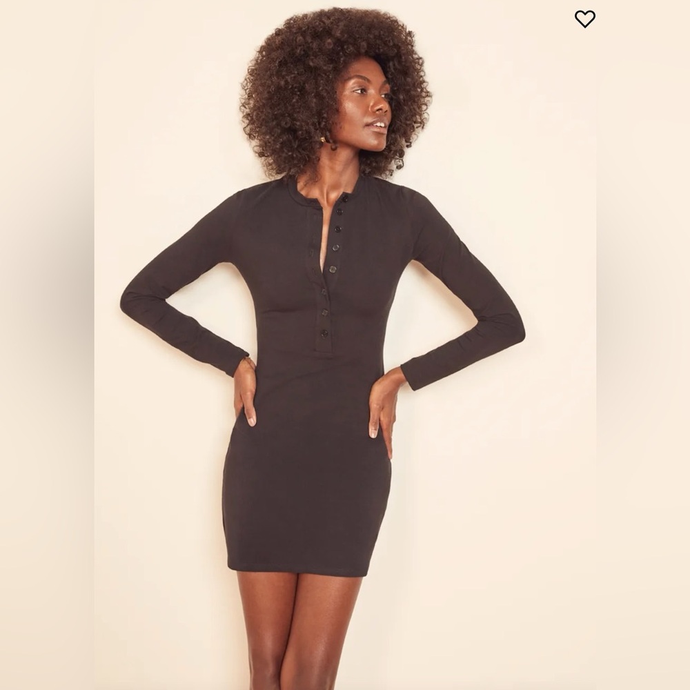 Reformation Tam Dress- Black Long Sleeve Button Dress